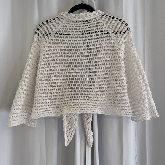 Jones Studio White Crochet Open-Knit Tie Front Shrug Women’s Medium Cotton - Picture 3 of 10